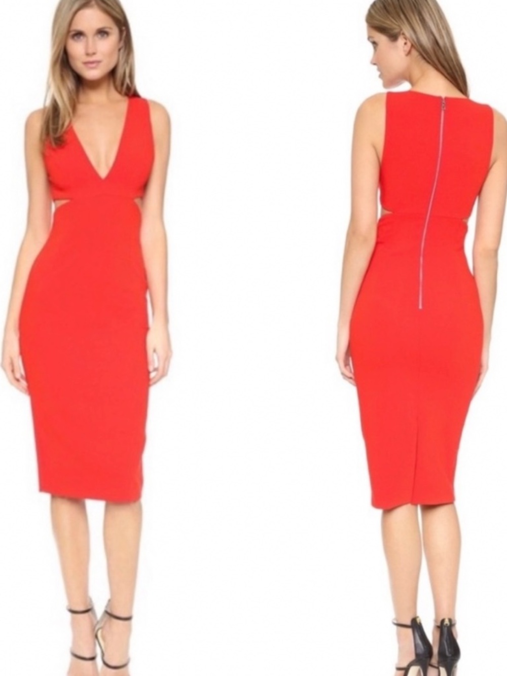 Alice + Olivia red cutout Ponte Riki midi dress ASO